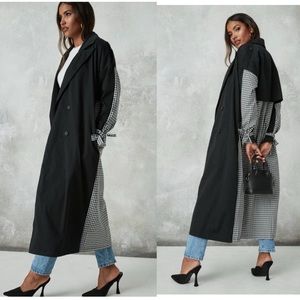 Missguided Lauren Black & White Gingham Check Longline Trench Coat